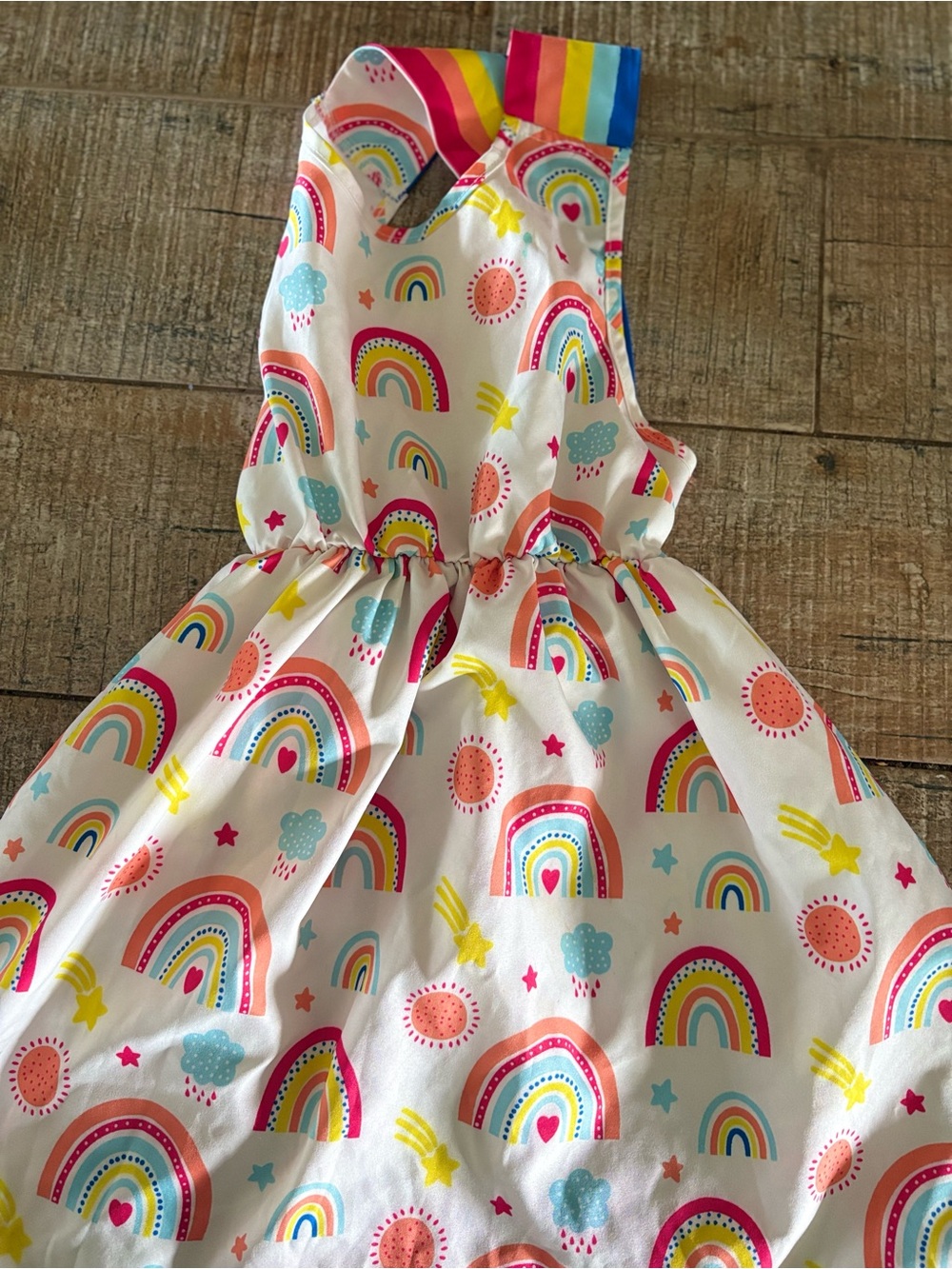 Source Unknown White Sundress with Rainbow, Pink, Yellow and Blue Accents